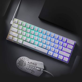 Redragon K630 Dragonborn 60% Wired RGB Gaming Keyboard, 61 Keys Compact Mechanical Keyboard with Tactile Red Switch, Pro Driver Support - White