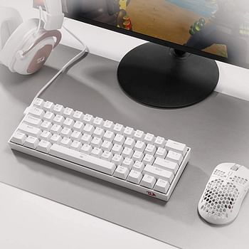 Redragon K630 Dragonborn 60% Wired RGB Gaming Keyboard, 61 Keys Compact Mechanical Keyboard with Tactile Red Switch, Pro Driver Support - White