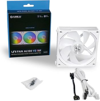 Lian Li UNI Fan AL120 V2 120mm White Single Pack Without Controller (only Compatible with UNI Fan AL V2) - High Performance, Quiet, Daisy-Chainable PWM Case Fan with Addressable RGB Lighting - White