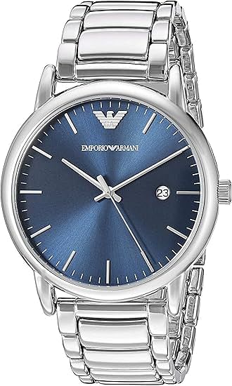 Emporio Armani Men's Blue Dial Stainless Steel Band Watch Ar8033 Analog Display Quartz Movement 43 mm - Silver