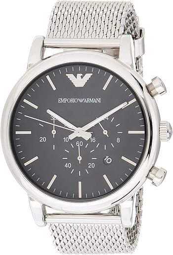 Emporio Armani Ar8032 Men Black Dial Stainless Steel Band Watch 36 mm - Silver