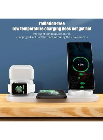 We Happy 6 in 1 Wireless Charging Station, Multi-Function Portable Fast Charger Stand for Smartphone, Apple Watch and AirPods - White