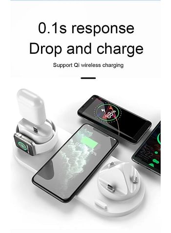 We Happy 6 in 1 Wireless Charging Station, Multi-Function Portable Fast Charger Stand for Smartphone, Apple Watch and AirPods - White