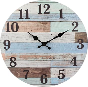 Stonebriar Vintage Coastal Worn Blue 14 Inch Round Battery Operated Wall Clock