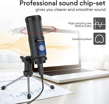 MAONO USB Microphone with Mic Gain,192Khz/24Bit Podcast PC Computer Condenser Mic for Recording Gaming Streaming Youtube PM461TR