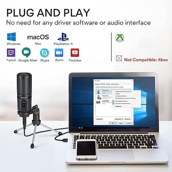 MAONO USB Microphone with Mic Gain,192Khz/24Bit Podcast PC Computer Condenser Mic for Recording Gaming Streaming Youtube PM461TR