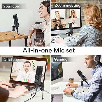 MAONO USB Microphone with Mic Gain,192Khz/24Bit Podcast PC Computer Condenser Mic for Recording Gaming Streaming Youtube PM461TR