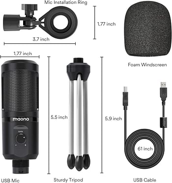 MAONO USB Microphone with Mic Gain,192Khz/24Bit Podcast PC Computer Condenser Mic for Recording Gaming Streaming Youtube PM461TR