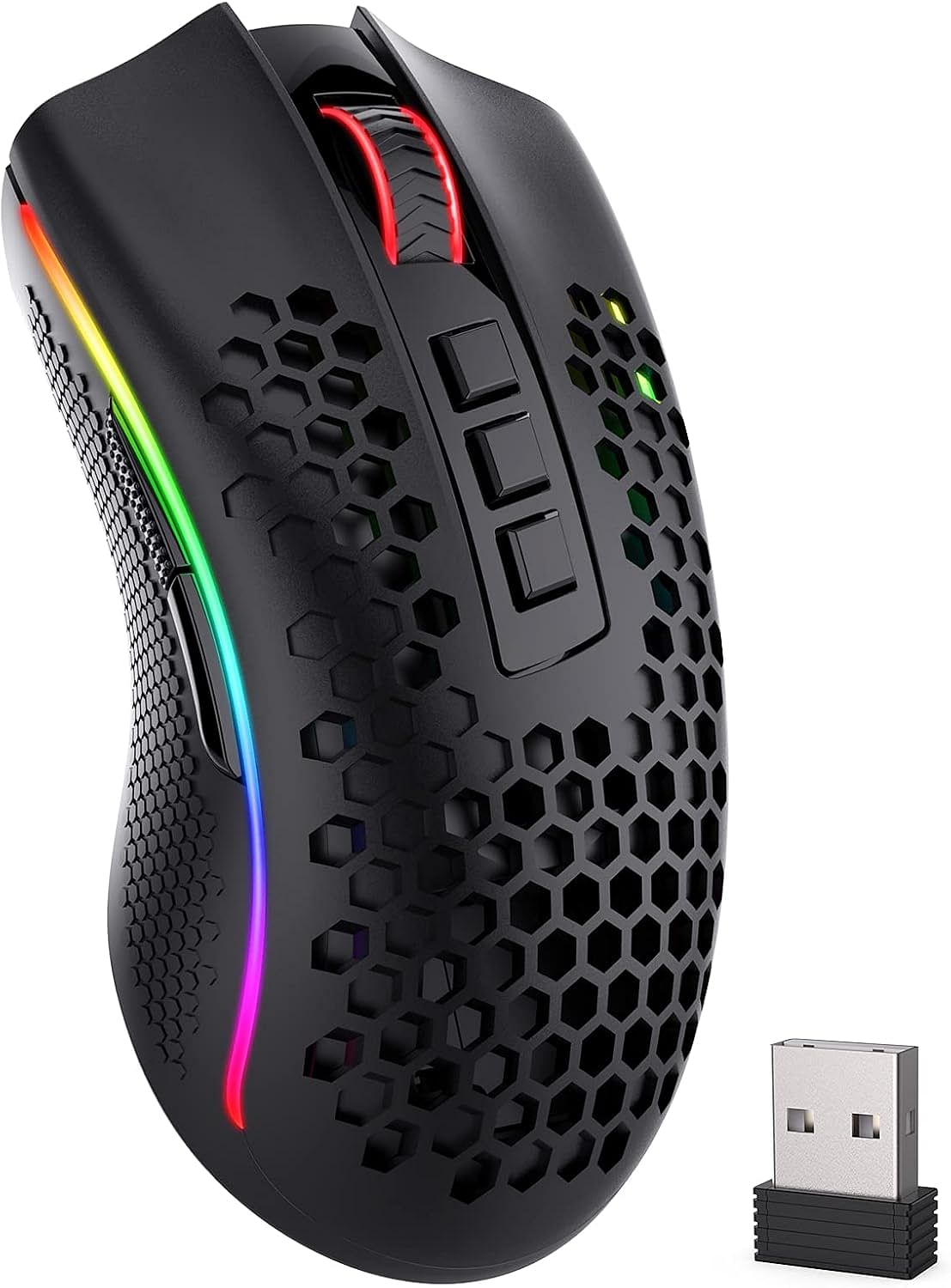 Redragon M808 Storm Pro Wireless Gaming Mouse, RGB Honeycomb Form - 16,000 DPI Optical Sensor - Programmable Macro Buttons - Precise Registration