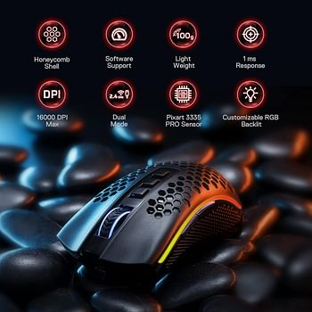 Redragon M808 Storm Pro Wireless Gaming Mouse, RGB Honeycomb Form - 16,000 DPI Optical Sensor - Programmable Macro Buttons - Precise Registration