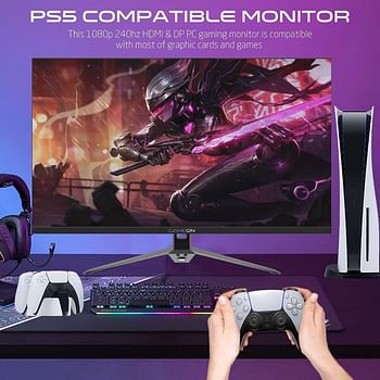 GAMEON GOP27FHD240VA Gaming Monitor, 27 Inch, FHD Computer monitor, 240Hz, 1ms, 1920x1080, Edge-lit LED, Flat VA Panel, G-Sync & Free Sync, HDMI 2.1 Console Compatible, Black