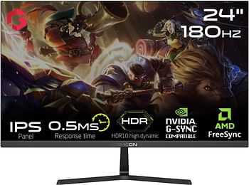 GAMEON GOPS24180IPS Pro-Series,Black Gaming Monitor 24 Inch,1920x1080p FHD IPS Panel,180Hz Refresh Rate,0.5ms Response Time,Adjustable Stand, Supports Adaptive Sync & G-Sync Compatible,Tilt Adjustment