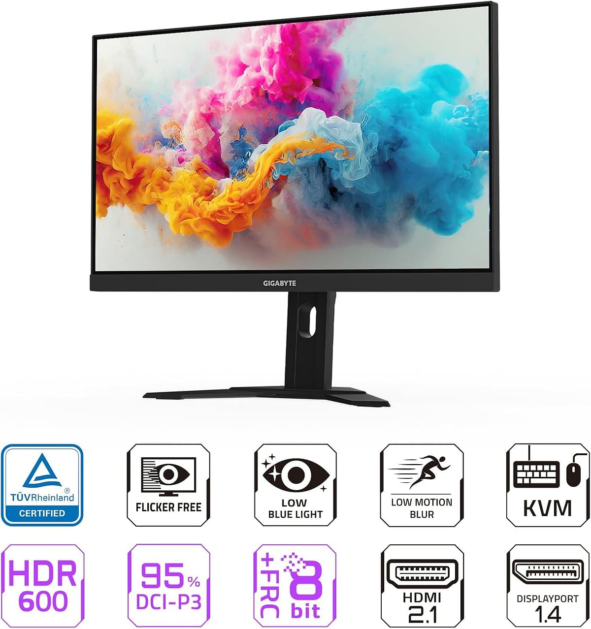 شاشة ألعاب Gigabyte M27U مقاس 27 بوصة بمعدل تحديث 160 هرتز ودقة 2160 بكسل UHD-KVM، وشاشة IPS 4k SS بدقة 3840 × 2160، ووقت استجابة 1 مللي ثانية (MPRT)، و95% من DCI-P3، وHDR، وFreeSync Premium Pro، ومنفذ DP 1.4، ومنفذان HDMI 2.1، ومنفذ USB 3.2، ومنفذ USB Ty