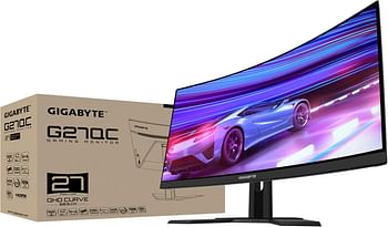 شاشة G27QC من جيجابايت 27 انش، 165HZ و1440P للالعاب، عرض 2560×1440 في ايه 1500R، وقت استجابة 1 ميلي ثانية ام بي ار تي، 92% النطاق اللوني دي سي اي - 3 فريساينك بريميوم، 1* منفذ 1.4، أسود