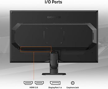 شاشة ألعاب جيجابايت GS27F مقاس 27 بوصة بمعدل تحديث 165 هرتز ودقة 1080 بكسل، وشاشة IPS SS بدقة 1920 × 1080، ووقت استجابة 1 مللي ثانية (MPRT)، وجاهزة لتقنية HDR، وتقنية FreeSync Premium، ومنفذ DisplayPort 1.4، ومنفذ HDMI 2.0، باللون الأسود