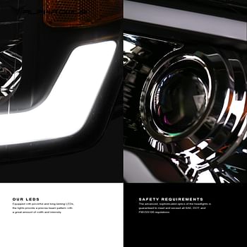 Alpha Owls 7162952 Tri-Pro Series Full LED Projector Headlights With White LED Light Bar & Sequential Signal - Black Amber Fits 2009-2014 Ford F150 Halogen Models