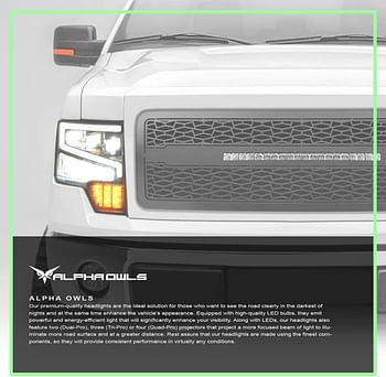 Alpha Owls 7162952 Tri-Pro Series Full LED Projector Headlights With White LED Light Bar & Sequential Signal - Black Amber Fits 2009-2014 Ford F150 Halogen Models