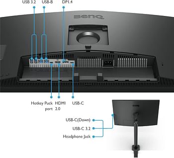 بين كيو شاشة PD3205UA 32 انش ارم 4K UHD، sRGB، Rec.709، HDR10، IPS، تقنية ايه كيو كولور، USB-C، معايرة المصنع، هوت كي بوك G2، KVM، وضع اللون، دوال فيو