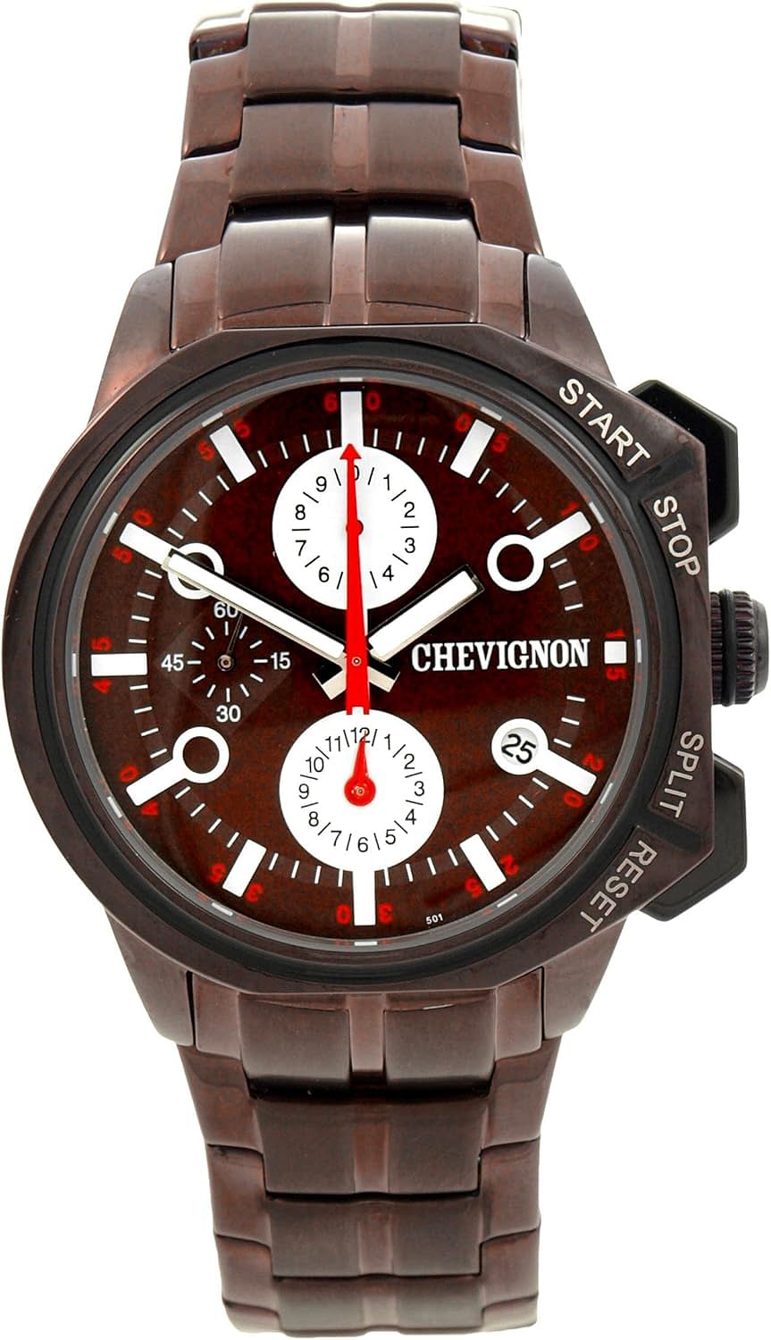 Chevignon Men's Brown Dial Stainless Steel Band Watch  92-0054-501 Analog Display 44 mm