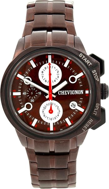 Chevignon Men's Brown Dial Stainless Steel Band Watch  92-0054-501 Analog Display 44 mm