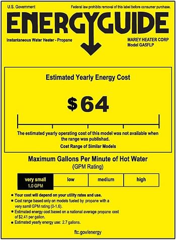 MAREY GA5FLP 1.32 GPM, 34,120 BTU's LP Gas Flow Activated Tankless Water Heater - White