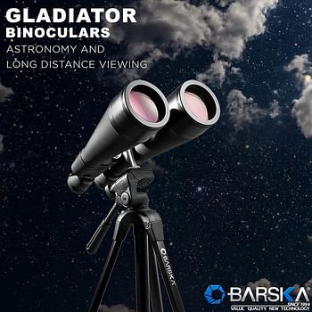 BARSKA Gladiator 25-125x80 Zoom Binoculars (Green Lens, Braced-in Tripod Adapter) - Black