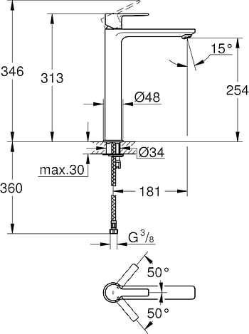 GROHE Lineare Basin Mixer 1/2" | XL-Size | SpeedClean Mousseur | Water Saving | Chrome | 23405001