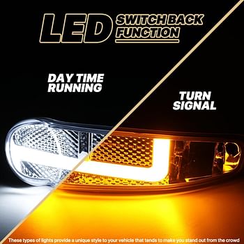 M-AUTO Switchback LED Strip DRL Headlights Assembly Compatible with 2001 GMC Sierra C3 / 02-06 Sierra 1500 Denali / 07 Sierra 1500 Denali Classic / 01-06 Yukon Denali, Yukon Xl 1500 Denali