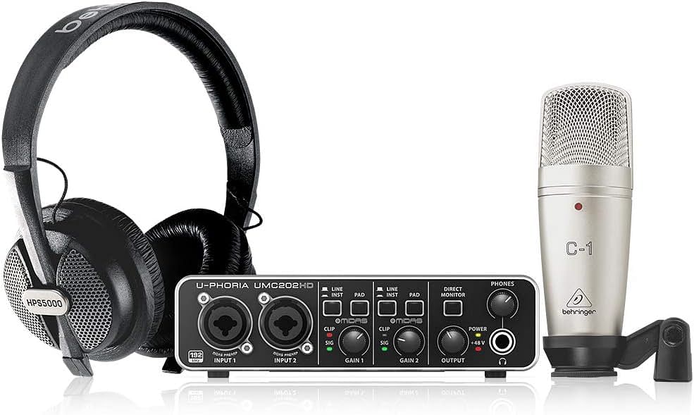 Behringer U-Phoria Studio Pro Complete Recording Bundle With High Definition Usb Audio Interface Condenser Microphone Headphones And More