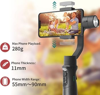 Hohem Smartphone Gimbal 3-Axis Stabilizer Handheld Gimble Time Lapse Expert Stabilizer w/Focus Pull & Zoom Face Tracking 12h Runtime,Max Playload 210g (iSteady Mobile)