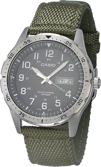 Casio MTPS120L Series Unisex Analog Watch 100M WR Stainless Steel Case 3 Hand Analog (HR, Min, SEC) Date Display Low Battery Alert Military Styling Solar Powered