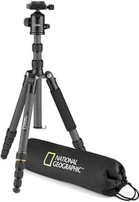 National Geographic Travel Photo Tripod Kit with Monopod Carbon Fibre 5-Section Legs Twist Locks Load up 8KG Carrying Bag Ball Head Quick Release NGTR004TCF - Black