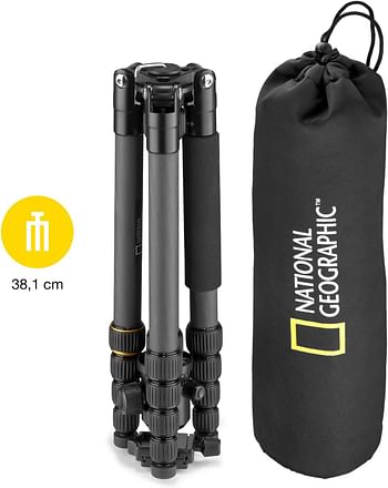 National Geographic Travel Photo Tripod Kit with Monopod Carbon Fibre 5-Section Legs Twist Locks Load up 8KG Carrying Bag Ball Head Quick Release NGTR004TCF - Black