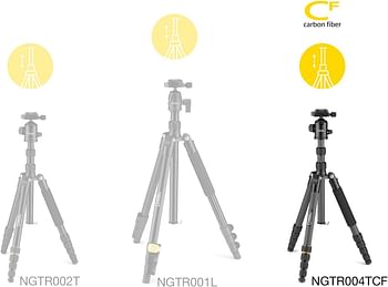 National Geographic Travel Photo Tripod Kit with Monopod Carbon Fibre 5-Section Legs Twist Locks Load up 8KG Carrying Bag Ball Head Quick Release NGTR004TCF - Black