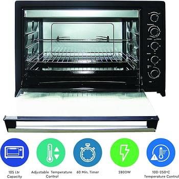 Nobel 105 Liter Electric Oven & Grill Convection Fan Rotisserie Black Model - Neo120