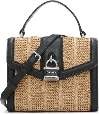 DKNY Straw Ella SM TH Crossbody Handbags, Natural/Black, Small, R21DUL13, R21dul13 nax S