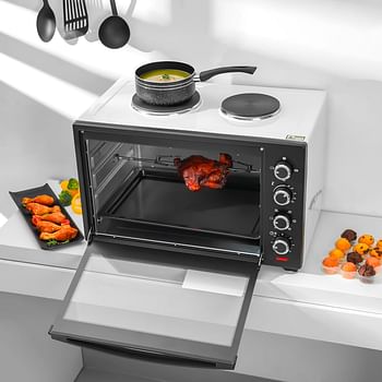 Geepas 60 L Electric Oven- G04452N with Convection and Rotisserie Function| 4 Knobs and Temperature 100-250-Degrees Celsius| 60 Minute Timer with Bell| 2000W