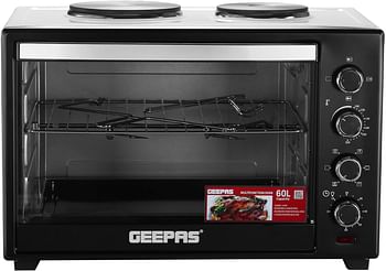 Geepas 60 L Electric Oven- G04452N with Convection and Rotisserie Function| 4 Knobs and Temperature 100-250-Degrees Celsius| 60 Minute Timer with Bell| 2000W