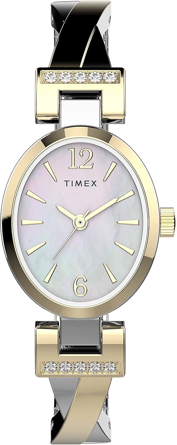 Timex Women's Dress Stretch Bangle 21mm Watch Two-Tone/Mother-of-Pearl Quartz Watch