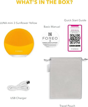 Foreo Luna Mini 3 Facial Cleansing Brush - Travel Accessories - Face Massager Electric, Ultra-Hygienic Silicone - Simple Face Wash - Electric Face Cleanser - App-Connected - Sunflower Yellow