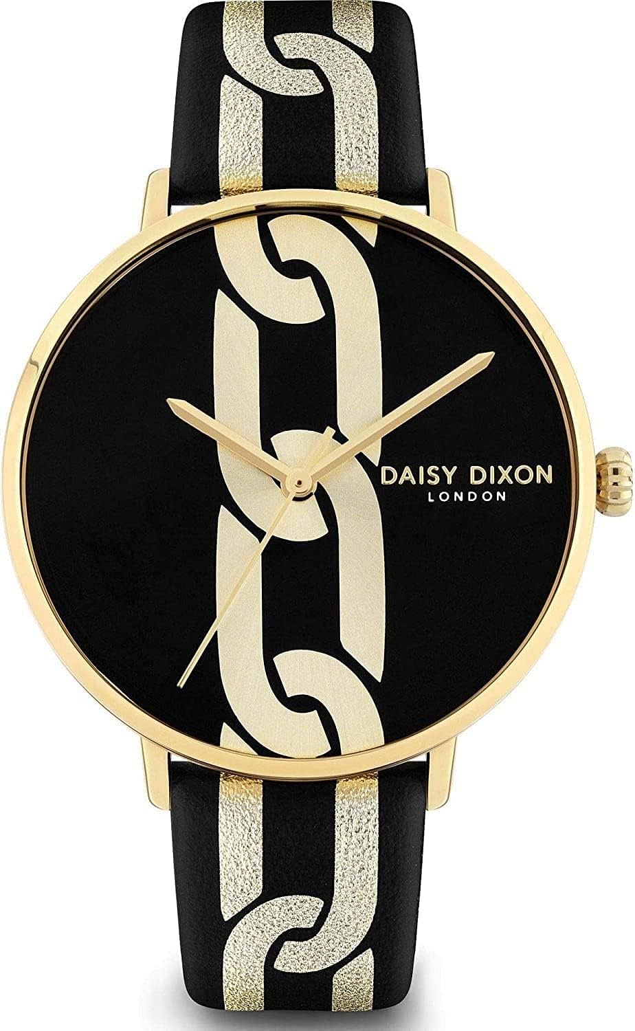 Daisy Dixon D125BG Kendall Women's Sunray Dial and Leather Strap Analogue Quartz Watch (Black and Gold)