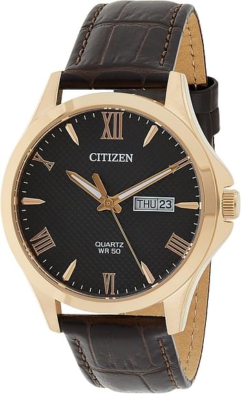 Citizen Men Quartz Watch, Analog Display And Leather Strap - BF2023-01H