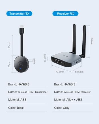 طقم موسع جهاز إرسال واستقبال HDMI لاسلكي من Hagibis، دقة عالية كاملة 1080 بكسل بتردد 60 هرتز و5 جيجاهرتز و164 قدمًا، توصيل وتشغيل للبث المباشر وأجهزة الكمبيوتر المحمولة وأجهزة الكمبيوتر الشخصية والوسائط وPS4/5 (طقم)