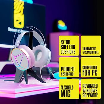 Zebronics Zeb-Blitz USB Gaming Wired Over Ear Headphones with Dolby Atmos RGB LED Windos Software Simulated 7.1 Surround Sound 2.4 Meter Braided Cable Flexible mic Cushions mic - White