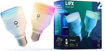 LIFX Clean, A19 1100 lumens, Full Color with Antibacterial HEV, Wi-Fi Smart LED Light Bulb, No Bridge Required, Compatible Alexa, Hey Google, HomeKit and Siri (2-Pack)