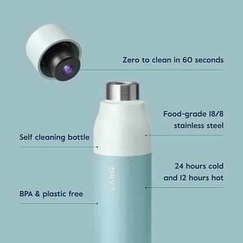 LARQ Bottle PureVis 17oz - Self-Cleaning and Insulated Stainless Steel Water Bottle with UV Water Purifier and Award-winning Design | Reusable & Travel Friendly, Seaside Mint