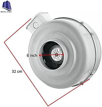 Royal Apex Heavy Duty Round Metal AC Centrifugal In-Line Duct Fan Industrial Factories Kitchen Bathroom Ventilation Blower Fan (6 Inch 78W)