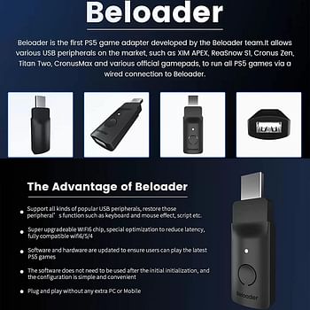 Beloader Keyboard and Mouse Adapter for PS5. Beloader PS5 Support XIM APEX, Cronus Zen,ReaSnow S1, Titan Two, Cronus Max to Works with All PS5 Shooter Video Games and FPS or TPS - Quick Or No Scope.