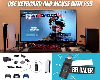 Beloader Keyboard and Mouse Adapter for PS5. Beloader PS5 Support XIM APEX, Cronus Zen,ReaSnow S1, Titan Two, Cronus Max to Works with All PS5 Shooter Video Games and FPS or TPS - Quick Or No Scope.