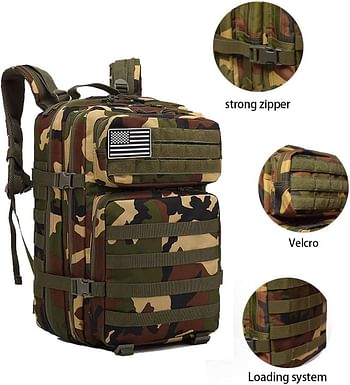 45L Tactical Backpack Large Tactical Army Assault Bag Molle Bag Military Bag 3 Day Travel Backpack Backpacking Hiking Packs Camping(Black/Khaki/Camouflage)